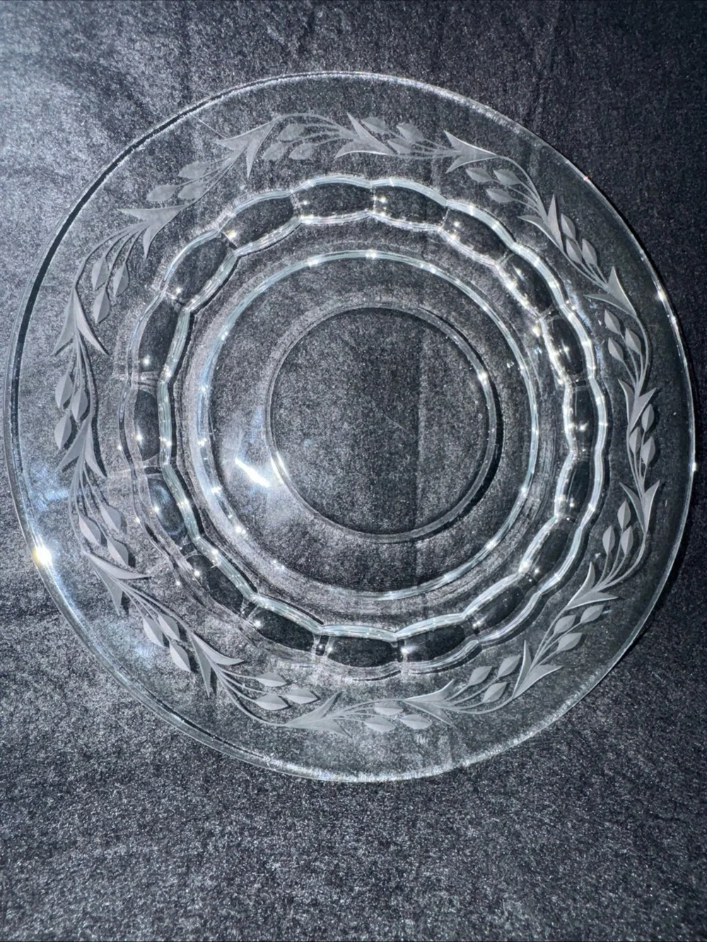 Fostoria Raleigh Mayonnaise Under Plate Etched Lily Pattern Vintage Glass Clear